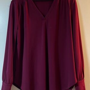 Ann Taylor Deep Red V-Neck Blouse